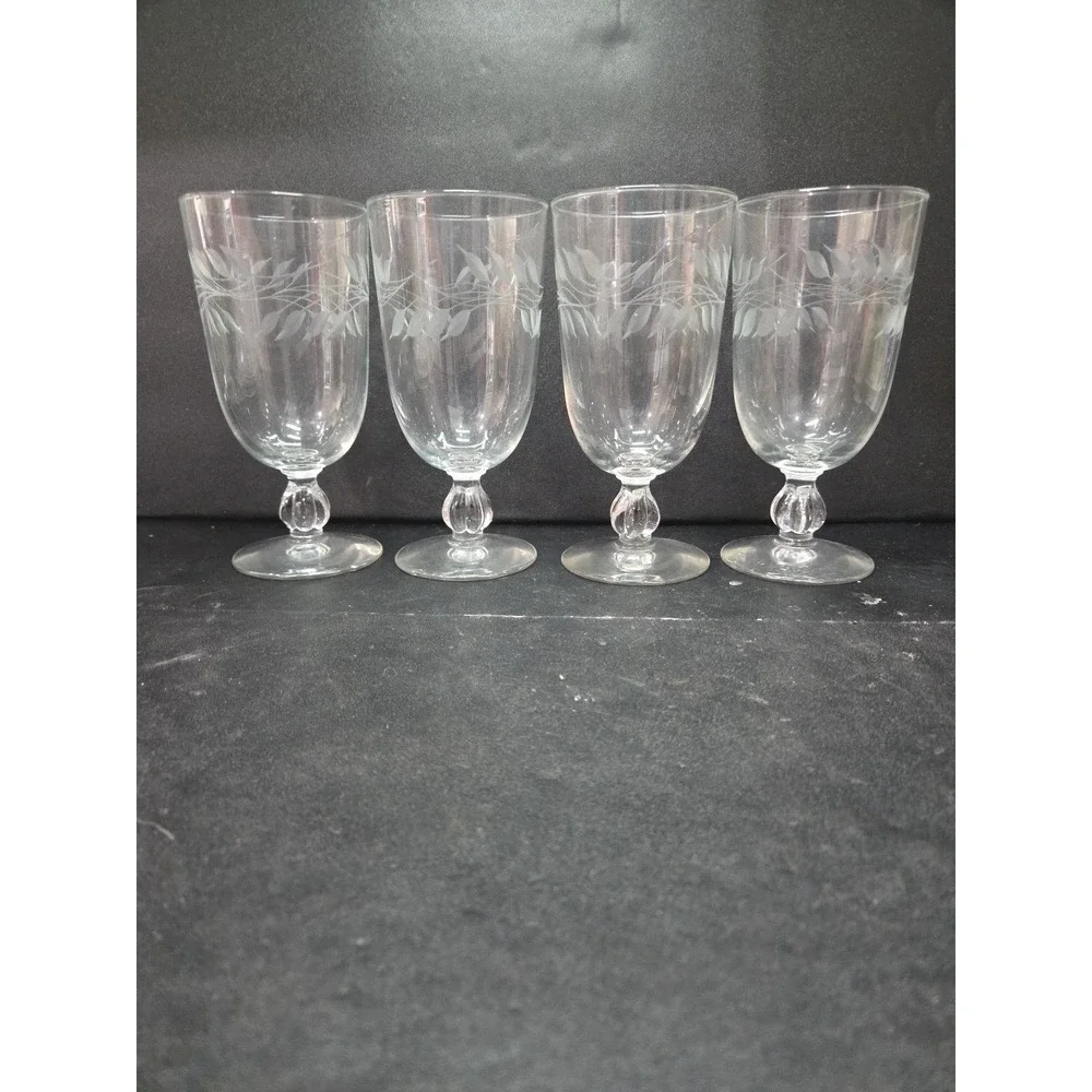 Libbey Etched Wheat Iced‎ Tea Glasses, Vintage MCM Stemware, Set of 4, Drinkware